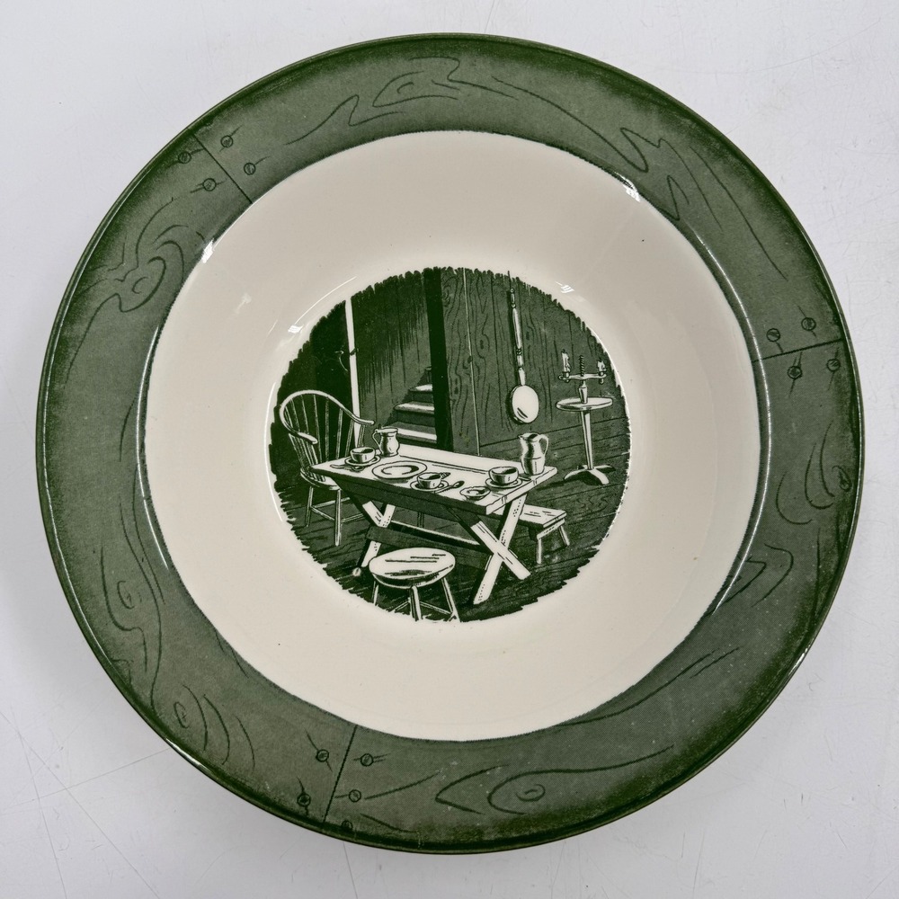Royal Colonial Homestead Green Wood Grain Bowl Vintage 10" Round Vegetable Bowl